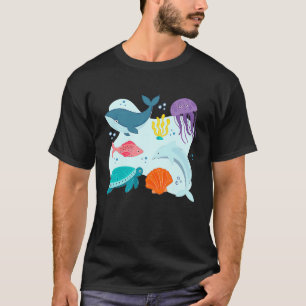 Schattige zeedieren Walvis Dolfijn Vis Haai Kwal T-shirt