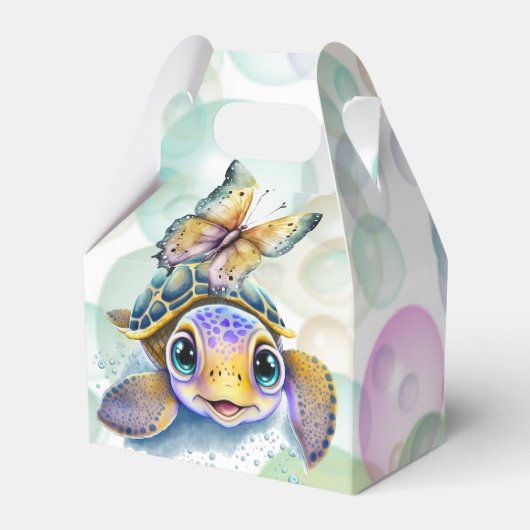 Schattige Zeeen Schildpad en een Vlinder Baby show Bedankdoosjes (Achterkant)