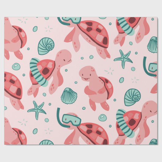 Schattige Zeeen schildpad inpakpapier (Vlak)