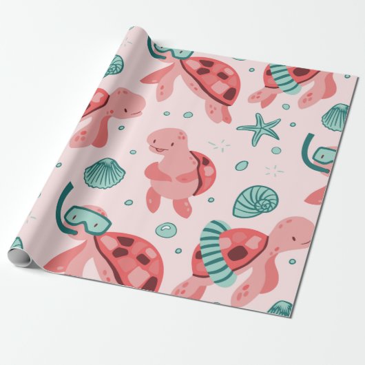 Schattige Zeeen schildpad inpakpapier (Uitgerold)