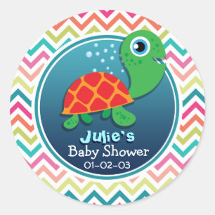 Schattige Zeeen schildpad; Kleurrijk Chevron Baby Ronde Sticker