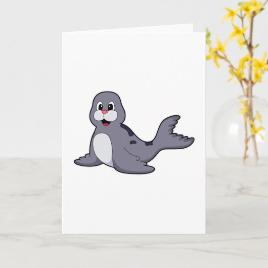 Schattige zeehond kaart (Gele Bloem)