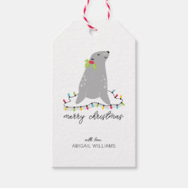 Schattige zeehond kerst cadeaulabel