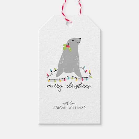 Schattige zeehond kerst cadeaulabel (Voorkant)