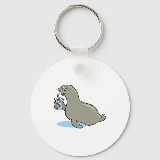 schattige zeehond met drankje sleutelhanger (Voorkant)