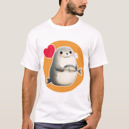Schattige zeehond met vis t-shirt