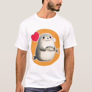 Schattige zeehond met vis t-shirt