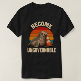 Schattige Zeehond Verkeerskegel Zonsondergang Word T-shirt