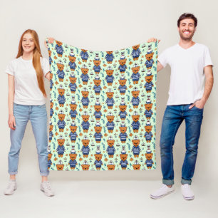 Schattige Zeeman Beer Patroon Met Marine Strepen Fleece Deken