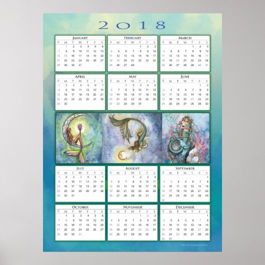 Schattige Zeemeermin 2018 Agenda Poster (Voorkant)