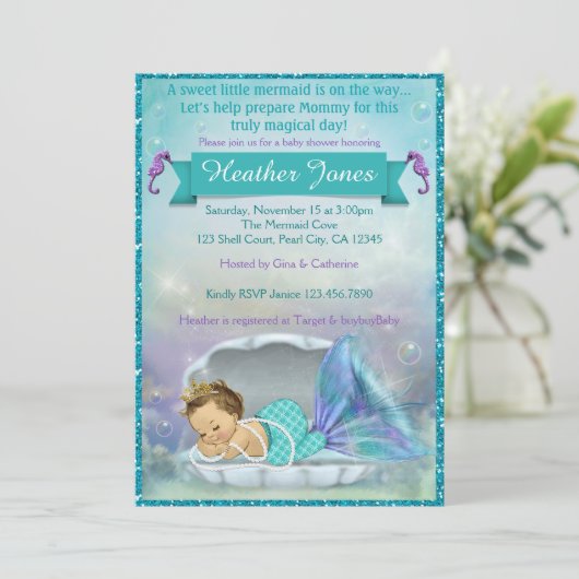 Schattige Zeemeermin Baby Douche Uitnodigingen #13 (Staand voorkant)