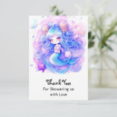 Schattige Zeemeermin Baby shower Magic Bedankkaart (Staand voorkant)