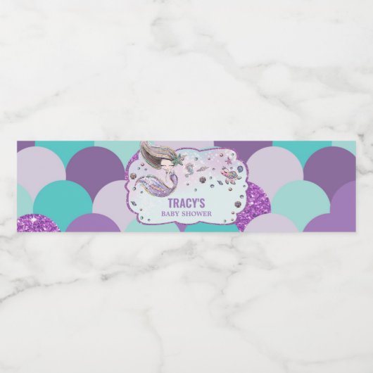 Schattige Zeemeermin Baby shower Onder het Zee Fav Waterfles Etiket (Enkel label)
