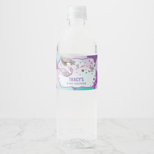 Schattige Zeemeermin Baby shower Onder het Zee Fav Waterfles Etiket (Voorkant)