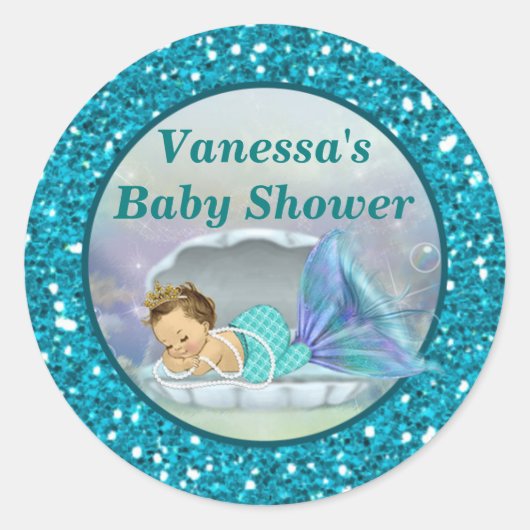 Schattige Zeemeermin Baby shower sticker stickers  (Voorkant)
