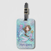 Schattige Zeemeermin Bruin Haar Meisje Aangepaste  Bagagelabel (Voorkant (verticaal))