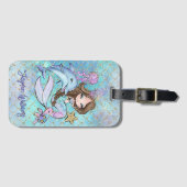 Schattige Zeemeermin Bruin Haar Meisje Aangepaste  Bagagelabel (Voorkant (horizontaal))