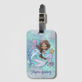 Schattige Zeemeermin Bruin Meisje Aangepaste Naam  Bagagelabel (Voorkant (verticaal))