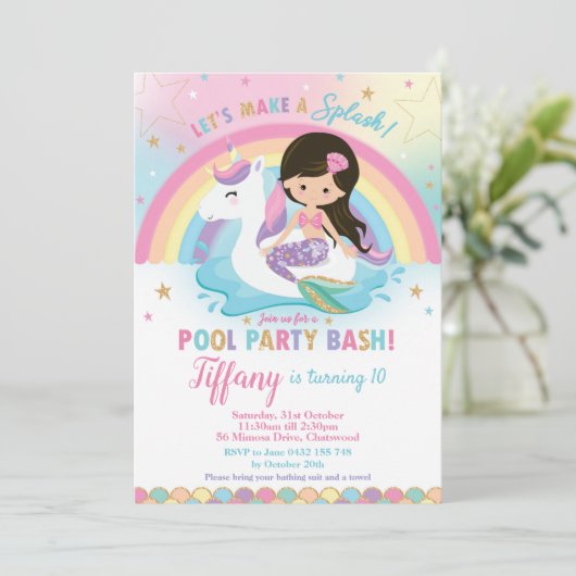 Schattige Zeemeermin en Eenhoorn Zwembad Verjaarda Kaart (Staand voorkant)