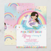 Schattige Zeemeermin en Eenhoorn Zwembad Verjaarda Kaart (Voorkant / Achterkant)