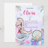 Schattige Zeemeermin meisjesverjaardagsfeestje Kaart (Voorkant / Achterkant)