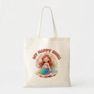 Schattige Zeemeermin Mijn Gelukkige Schelp Citaat Tote Bag