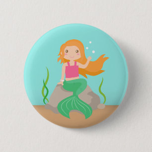 Schattige zeemeermin onder de zee, voor meisjes ronde button 5,7 cm