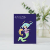 Schattige zeemeermin Ongeluk Beterschap Briefkaart (Staand voorkant)