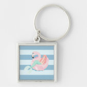 Schattige Zeemeermin op lichtblauwe en witte strep Sleutelhanger (Voorkant)