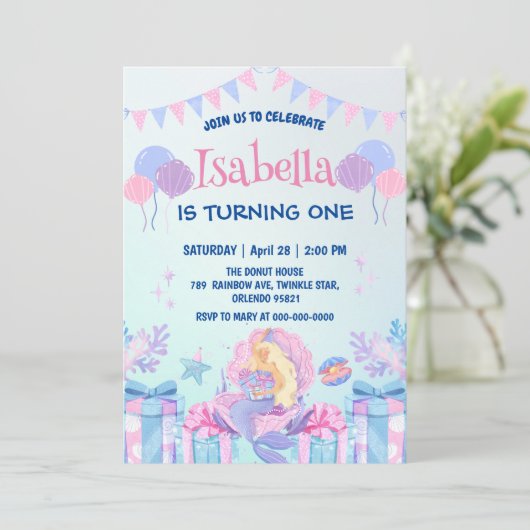 Schattige Zeemeermin Regenboog Waterverf Verjaarda Kaart (Staand voorkant)