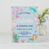 Schattige Zeemeermin Regenboog Waterverf Verjaarda Kaart (Staand voorkant)