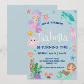 Schattige Zeemeermin Regenboog Waterverf Verjaarda Kaart (Voorkant / Achterkant)