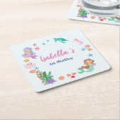 Schattige Zeemeermin Regenboog Waterverf Verjaarda Kartonnen Onderzetters (Schuin)