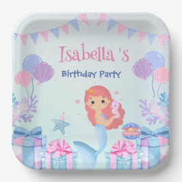 Schattige Zeemeermin Regenboog Waterverf Verjaarda Papieren Bordje