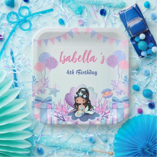 Schattige Zeemeermin Regenboog Waterverf Verjaarda Papieren Bordje (Feest)