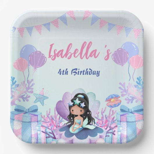 Schattige Zeemeermin Regenboog Waterverf Verjaarda Papieren Bordje (Voorkant)