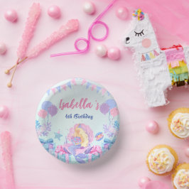 Schattige Zeemeermin Regenboog Waterverf Verjaarda Papieren Kommen