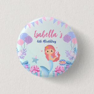 Schattige Zeemeermin Regenboog Waterverf Verjaarda Ronde Button 3,2 Cm