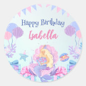 Schattige Zeemeermin Regenboog Waterverf Verjaarda Ronde Sticker (Voorkant)