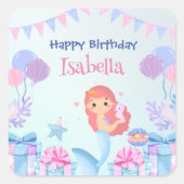Schattige Zeemeermin Regenboog Waterverf Verjaarda Vierkante Sticker (Voorkant)