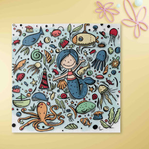 Schattige zeemeermin Vissen en boten Cartoon Colla Legpuzzel