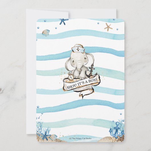 Schattige zeeolifant Ahoy Het is een jongen Babyfe Kaart (Achterkant)