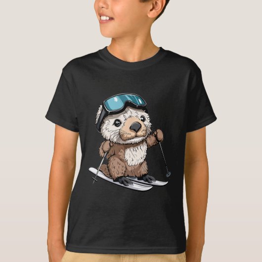 Schattige Zeeotter Skiën  T-shirt (Voorkant)