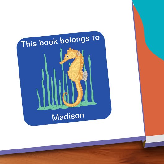 Schattige zeepaardje Dit behoort tot Bookplate Vierkante Sticker