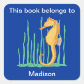 Schattige zeepaardje Dit behoort tot Bookplate Vierkante Sticker (Voorkant)