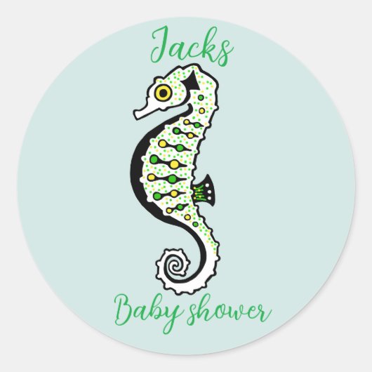 Schattige ZEEPAARDJE - Ocean Aqua - Baby shower Ronde Sticker (Voorkant)