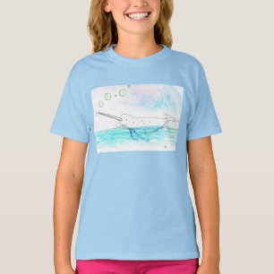 Schattige Zeepop-Borrelende Narwal Waterverf T-shirt