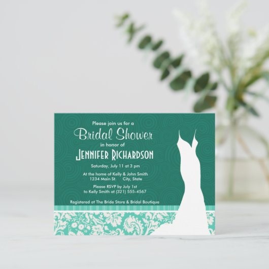 Schattige zeepschuim groen damast uitnodiging briefkaart (Staand voorkant)