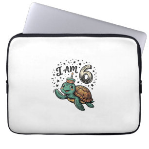 Schattige zeeschildpad 6e verjaardag vintage shirt laptop sleeve