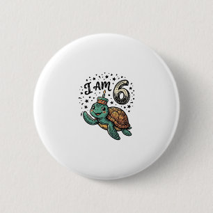 Schattige zeeschildpad 6e verjaardag vintage shirt ronde button 5,7 cm